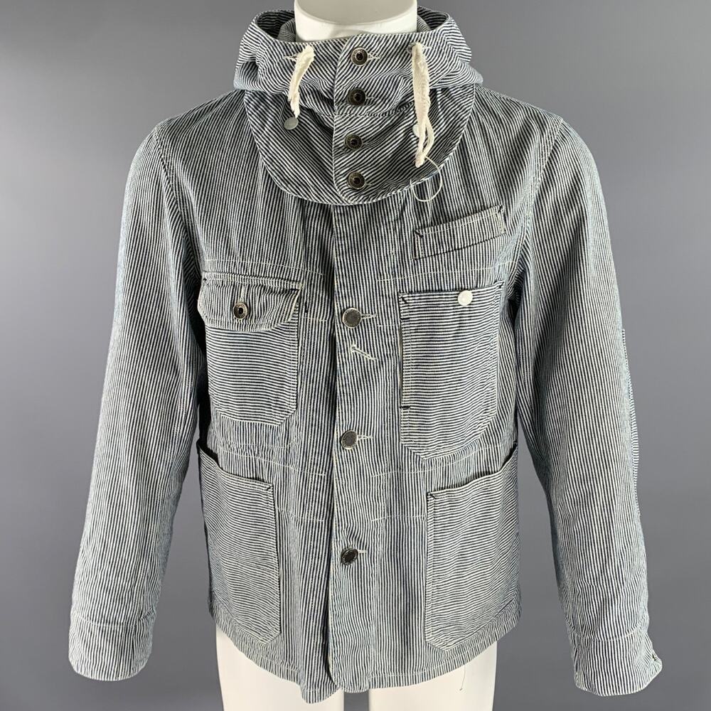 ENGINEERED GARMENTS Size S White Blue Stripe Cotton Hooded Jacket